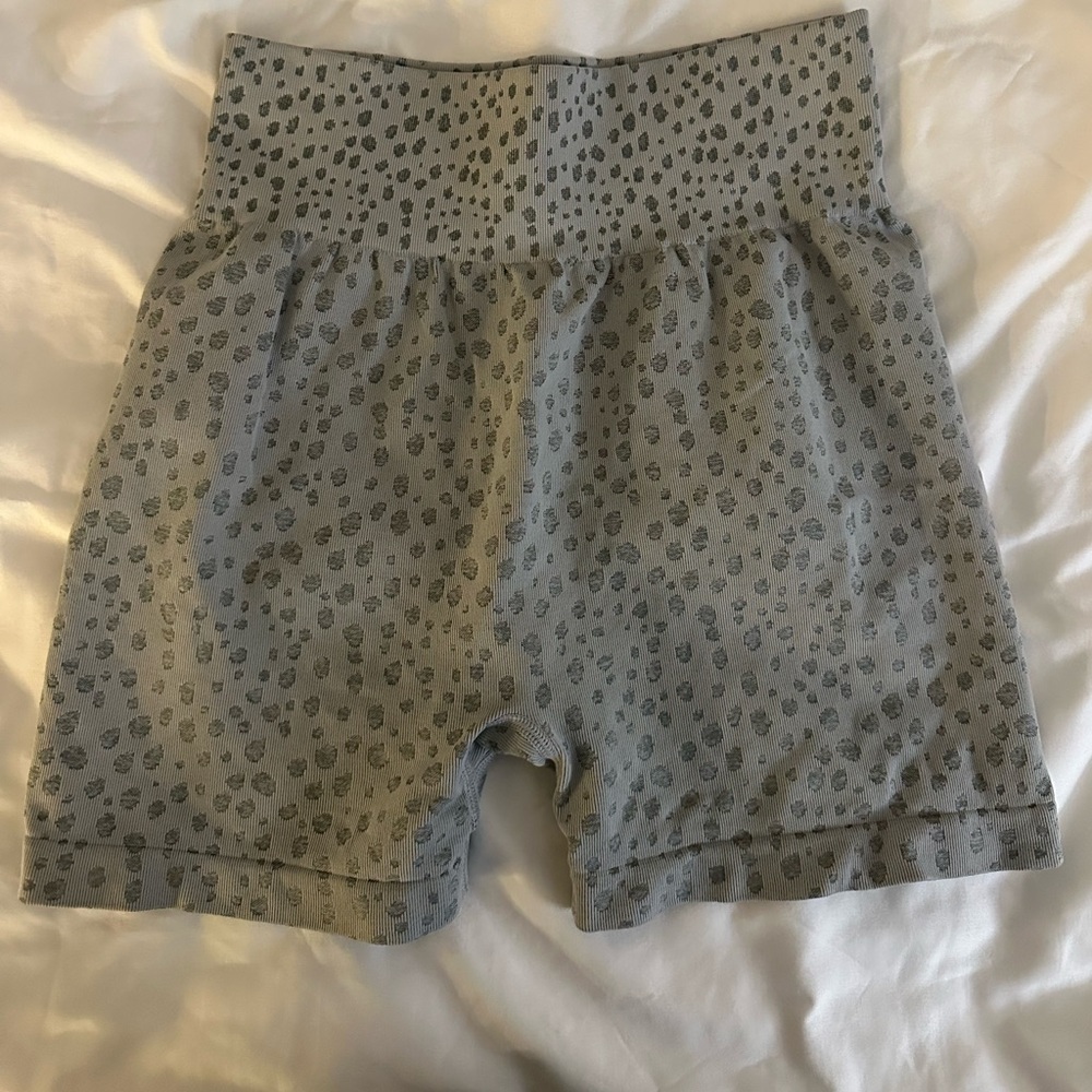 Gray Leopard Print High-Waisted Shorts